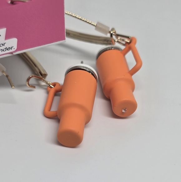 Betsey Johnson Orange Stanley Cup Style Rhinestone Earrings - Picture 7 of 9